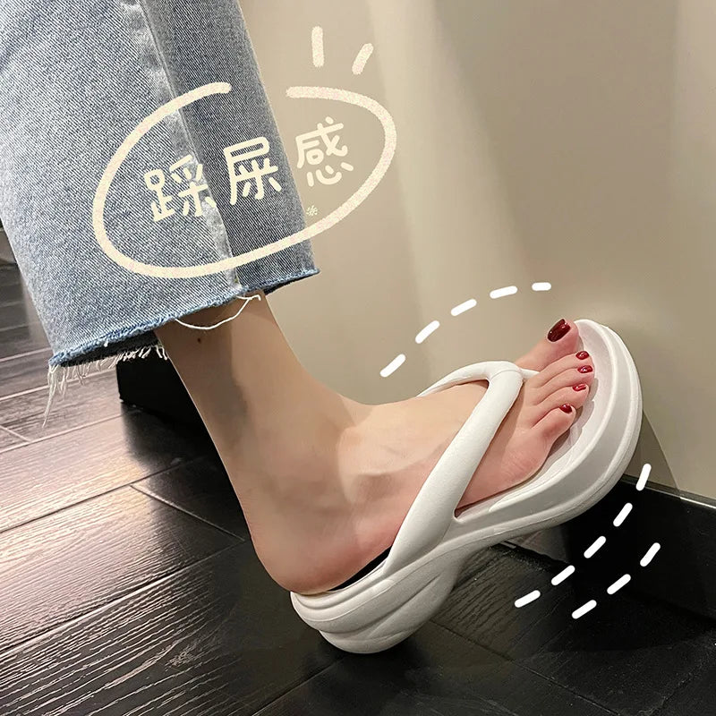 Thick Sole Wedge Flip Flops - Platform Beach Slides