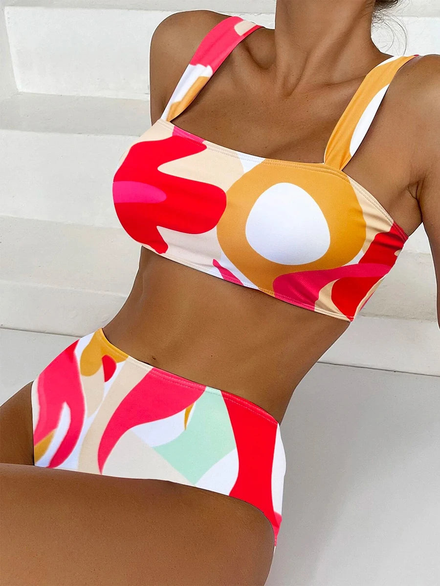 High Waist Bandeau Bikini Set - Brazilian Beach Swimwear