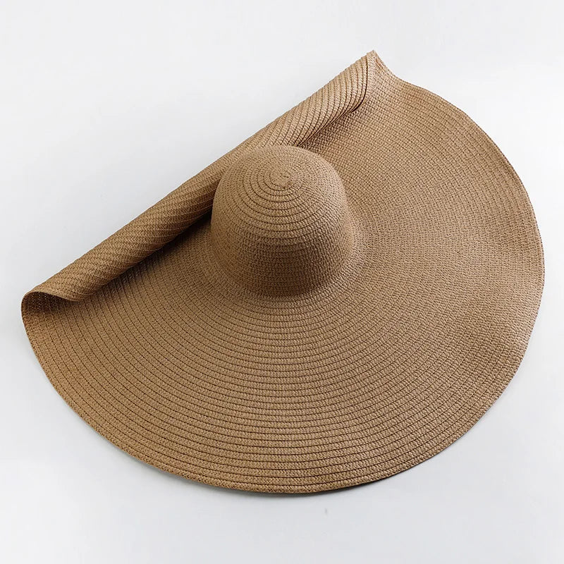 Oversized 70cm Wide Brim Straw Sun Hat - UV Protection