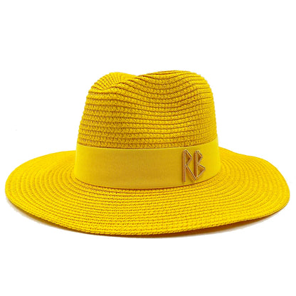 Bow Ribbon Flat-Top Straw Sun Hat - Vacation Style
