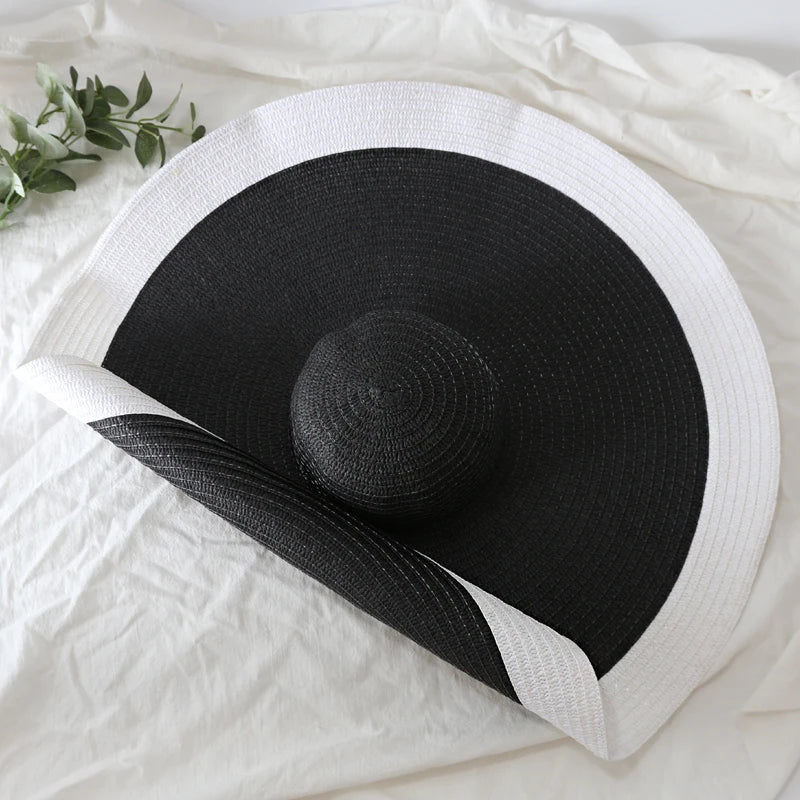 Oversized 70cm Wide Brim Straw Sun Hat - UV Protection
