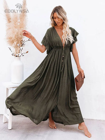 Long White Tunic Cover Up - Elegant Beach Dress