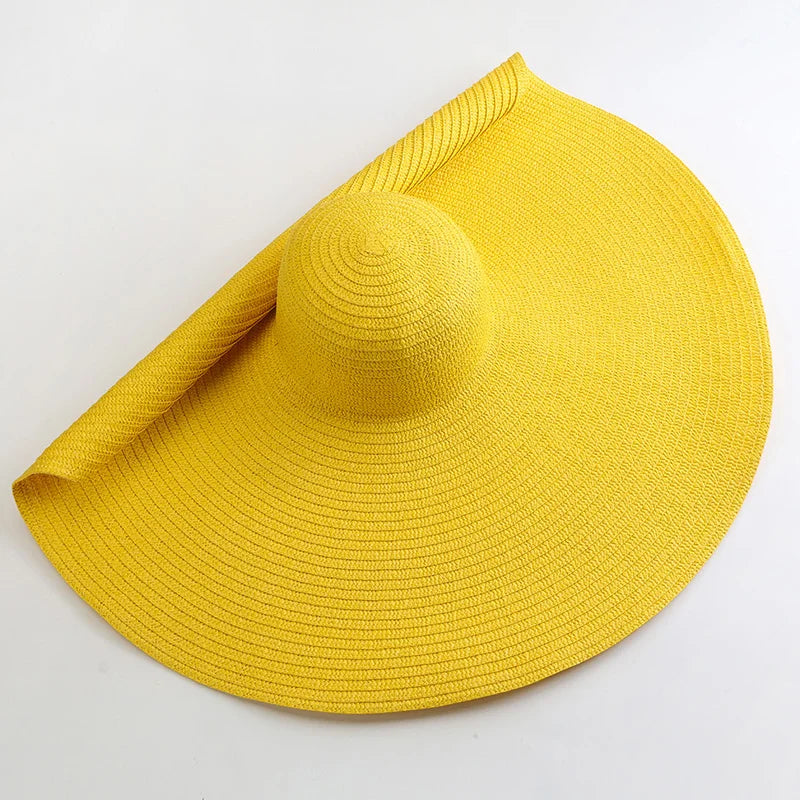 Oversized 70cm Wide Brim Straw Sun Hat - UV Protection