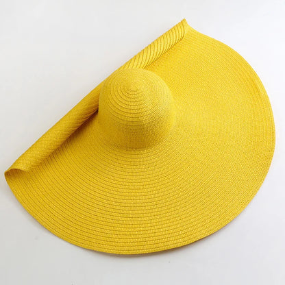 Oversized 70cm Wide Brim Straw Sun Hat - UV Protection
