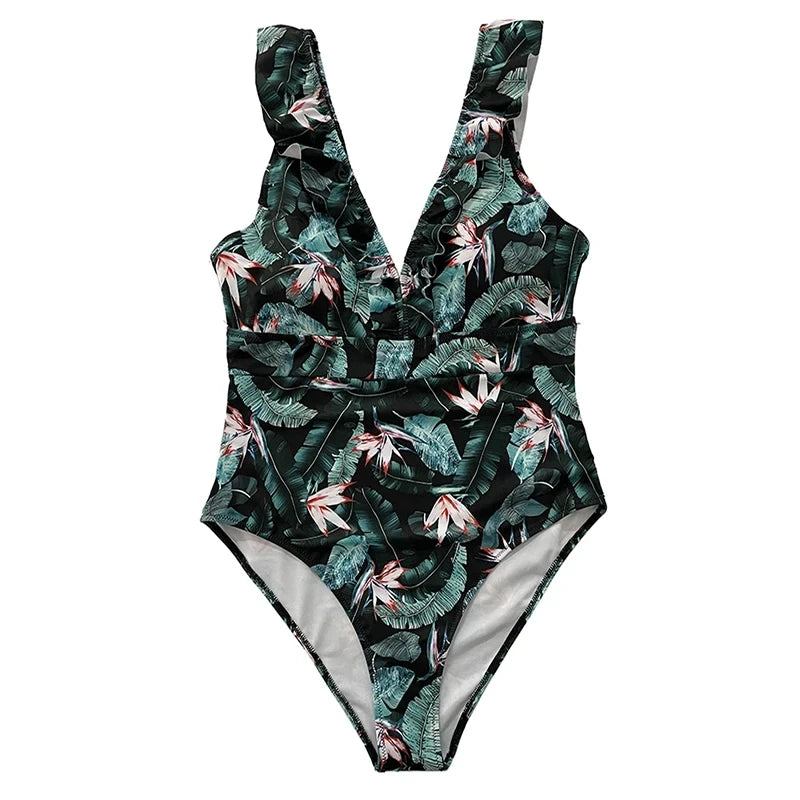 Vintage Striped Ruffle One-Piece Swimsuit