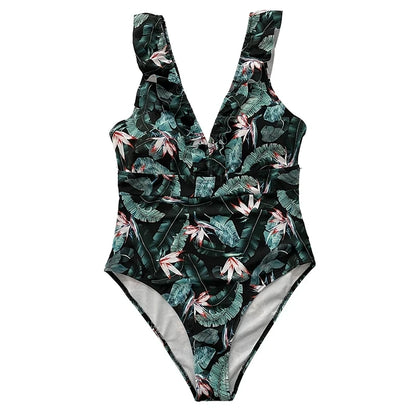 Vintage Striped Ruffle One-Piece Swimsuit