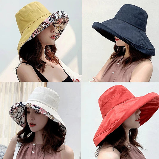 Reversible Wide Brim Bucket Hat - Four Seasons Sun Hat