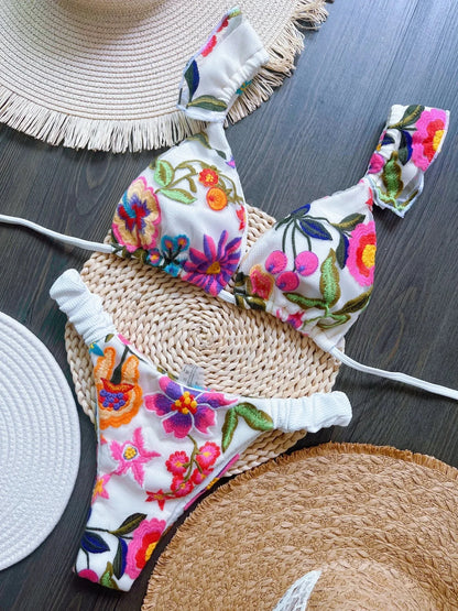Handmade Embroidery Triangle Bikini Set - Brazilian Swimwear
