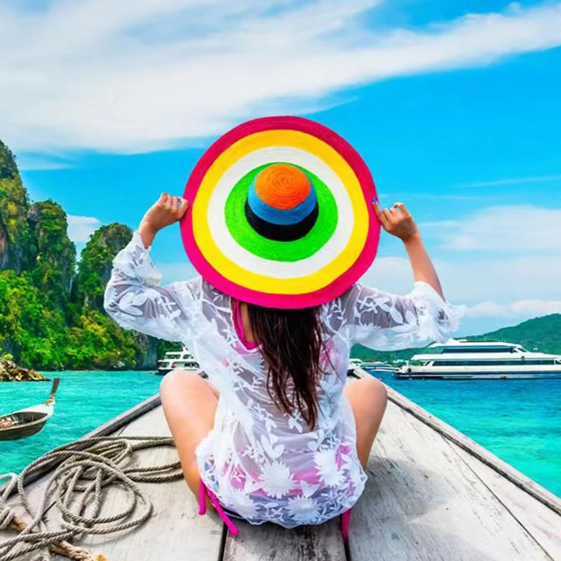 Oversized 70cm Wide Brim Straw Sun Hat - UV Protection