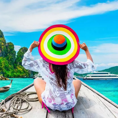 Oversized 70cm Wide Brim Straw Sun Hat - UV Protection