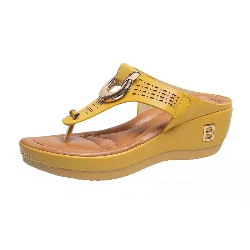 Platform Wedge Flip-Flop Sandals - Non-Slip Open Toe