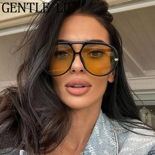 Oversized Pilot Oval Punk Sunglasses Women 2026 Luxury Vintage Big Frame Double Beam Sun Glasses For Lady Outdoor Eyewear UV400
