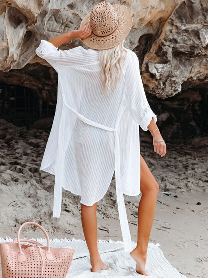 Self-Belted Kimono Cover Up - Resort Beach Shirt Dress