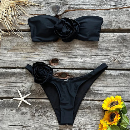 Floral Lace-Up Push-Up Bikini Set - Padded Beach Swimwear