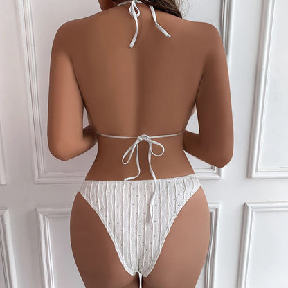 Jacquard Drawstring Bikini Set - Textured Two Piece Swimwear