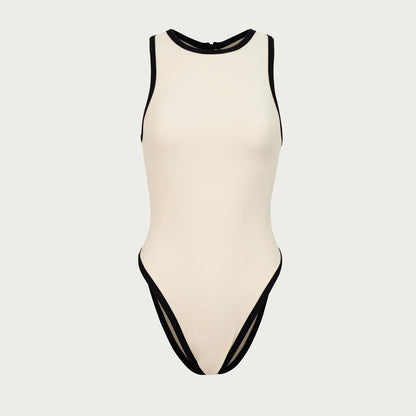 Halter Monokini Swimsuit - Patchwork Detail