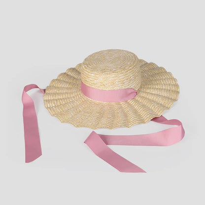 Bow Ribbon Flat-Top Straw Sun Hat - Vacation Style