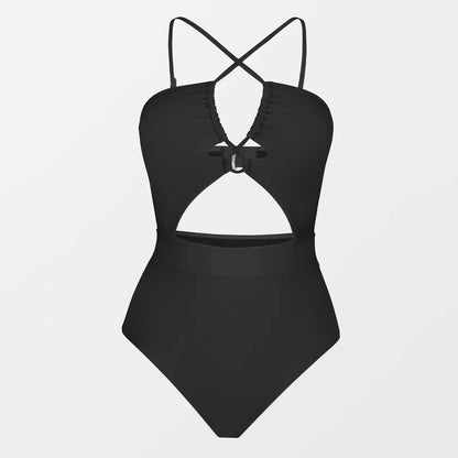 Cut-Out Push-Up Halter Monokini Swimsuit - Drawstring Detail