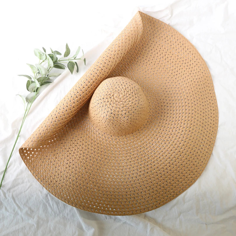 Oversized 70cm Wide Brim Straw Sun Hat - UV Protection