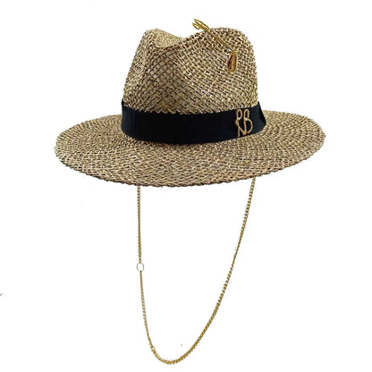 Bow Ribbon Flat-Top Straw Sun Hat - Vacation Style