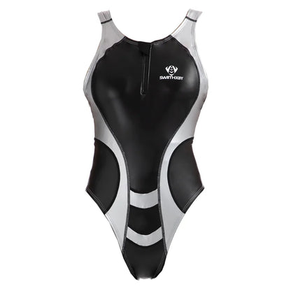 Glitter Athletic One-Piece Swimsuit - Zip Front