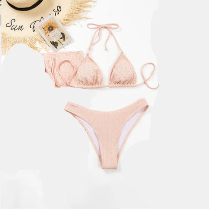 Jacquard Drawstring Bikini Set - Textured Two Piece Swimwear