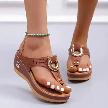 Platform Wedge Flip-Flop Sandals - Non-Slip Open Toe