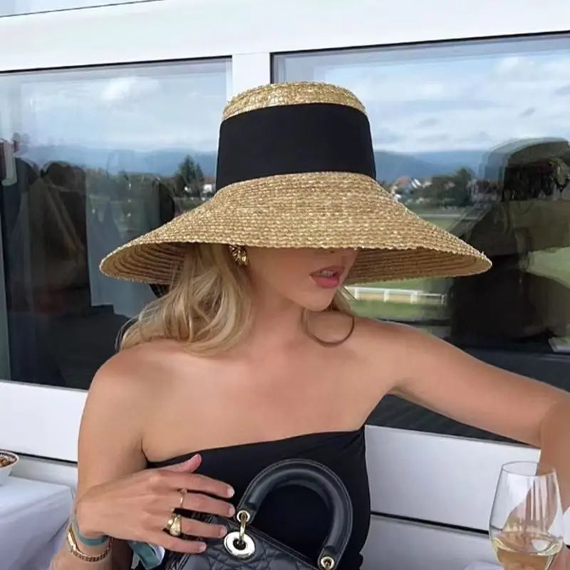 Bow Ribbon Flat-Top Straw Sun Hat - Vacation Style