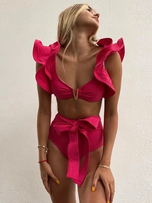 Two-Pieces Women Floral 2025 Push-Up Padded Bra Ruffles Bandage Bikini Set Swimsuit Swimwear Bathing Suit Beachwear Biquini
