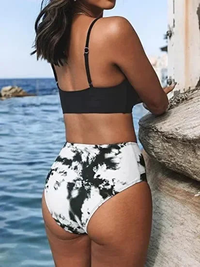 Twist Tank High Waist Bikini Set - V Neck Swimwear