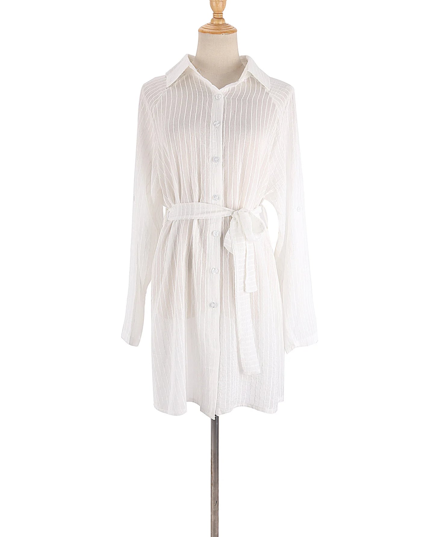 Self-Belted Kimono Cover Up - Resort Beach Shirt Dress