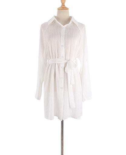 Self-Belted Kimono Cover Up - Resort Beach Shirt Dress