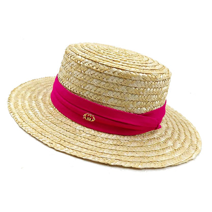 Bow Ribbon Flat-Top Straw Sun Hat - Vacation Style