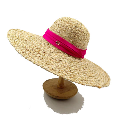 Bow Ribbon Flat-Top Straw Sun Hat - Vacation Style