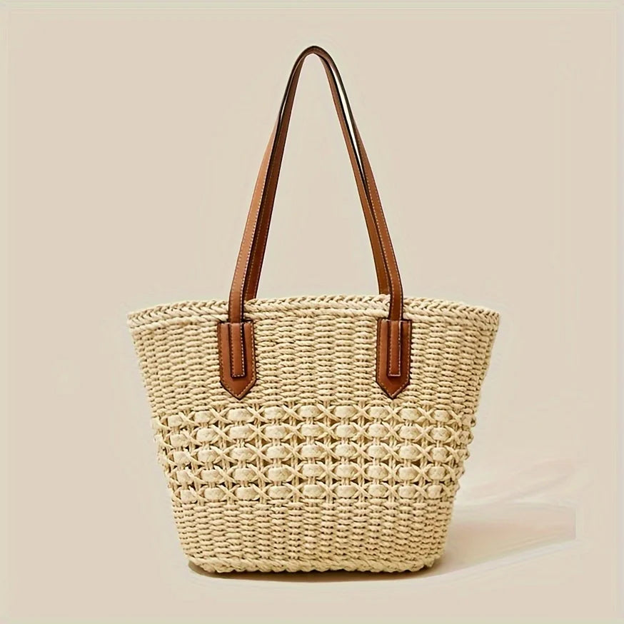 Bohemian Straw Basket Shoulder Bag - Large Capacity