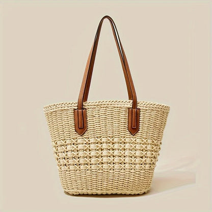 Bohemian Straw Basket Shoulder Bag - Large Capacity