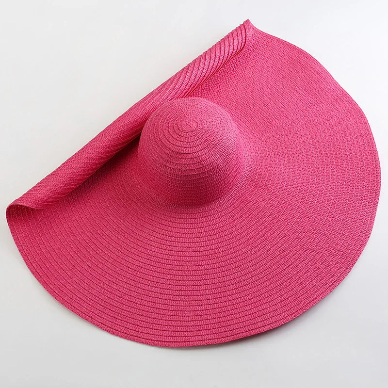Oversized 70cm Wide Brim Straw Sun Hat - UV Protection