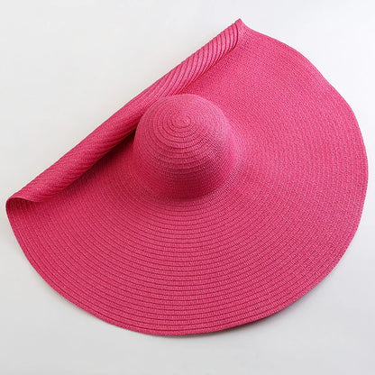 Oversized 70cm Wide Brim Straw Sun Hat - UV Protection