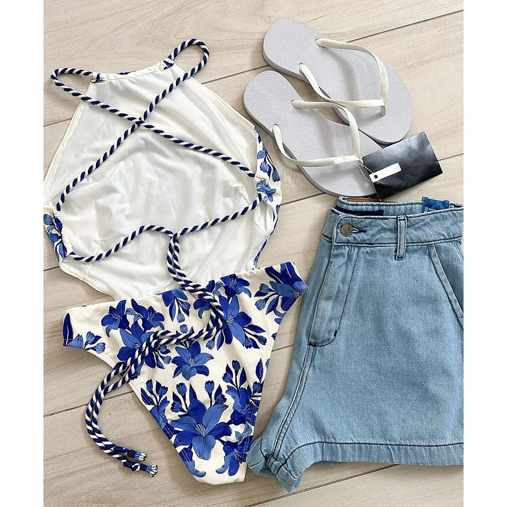 Vintage Halter One-Piece Swimsuit - Retro Monokini
