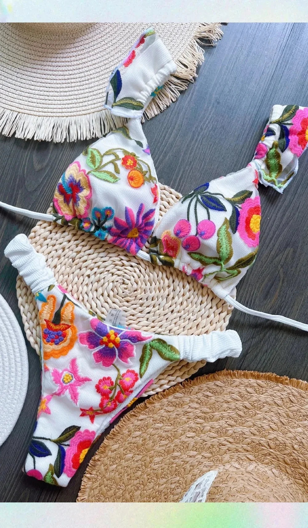 Handmade Embroidery Triangle Bikini Set - Brazilian Swimwear