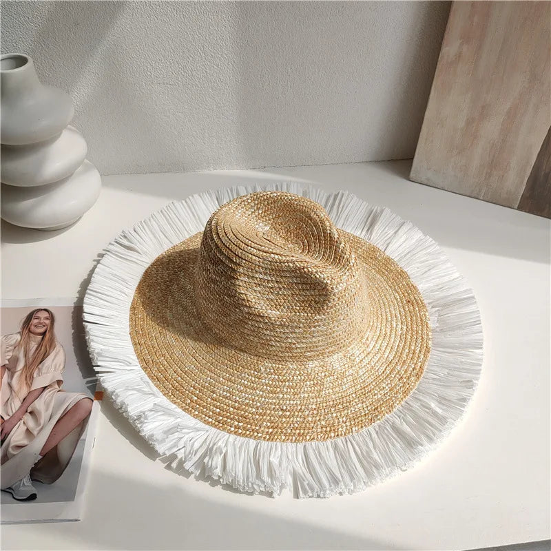 Bow Ribbon Flat-Top Straw Sun Hat - Vacation Style