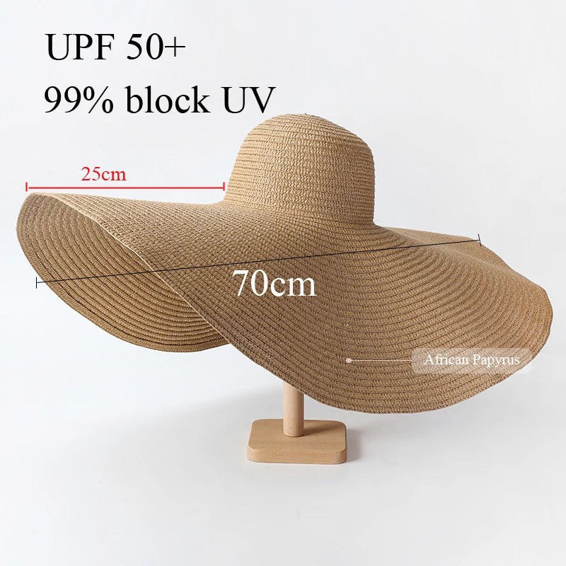 Oversized 70cm Wide Brim Straw Sun Hat - UV Protection