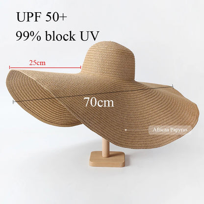 Oversized 70cm Wide Brim Straw Sun Hat - UV Protection