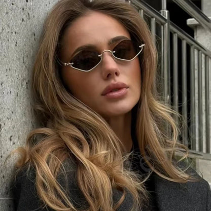 Polygonal Half-Frame Sunglasses - Metal Cat Eye Shades