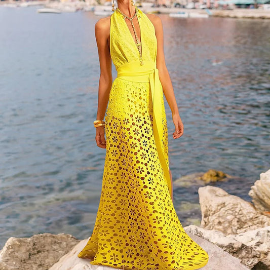 Deep V-Neck One-Piece Swimsuit - Backless