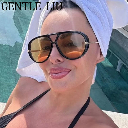 Oversized Pilot Oval Punk Sunglasses Women 2026 Luxury Vintage Big Frame Double Beam Sun Glasses For Lady Outdoor Eyewear UV400