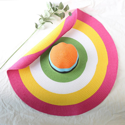 Oversized 70cm Wide Brim Straw Sun Hat - UV Protection
