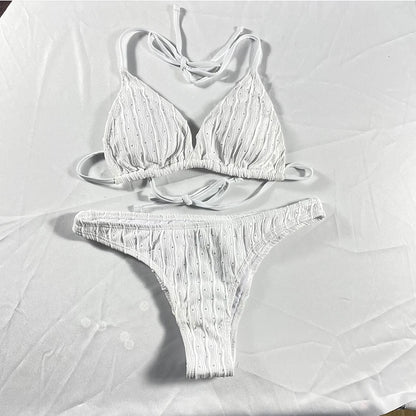 Jacquard Drawstring Bikini Set - Textured Two Piece Swimwear