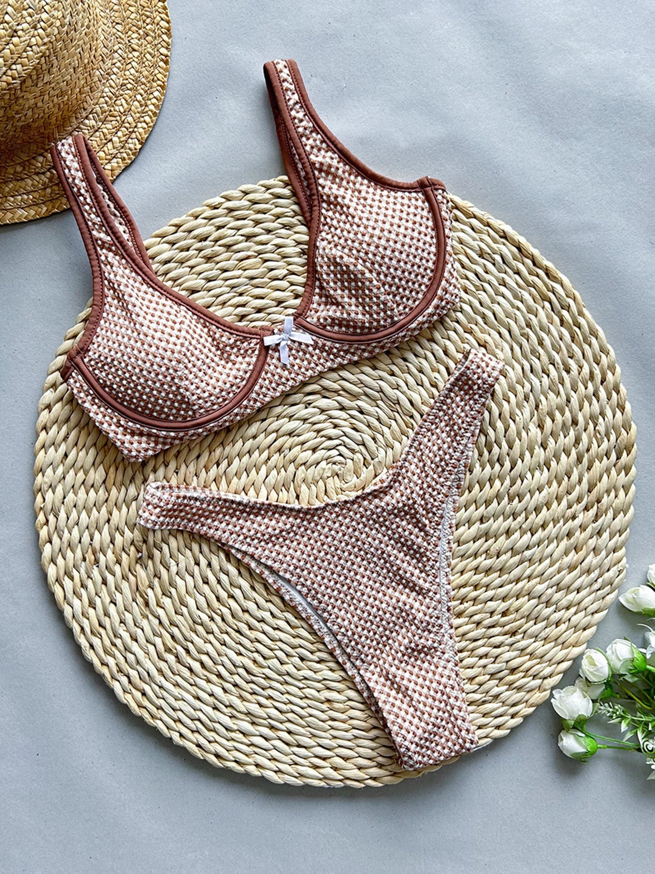 Plaid Underwire Bikini Set - Push Up Two Piece Swimwear
