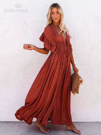 Long White Tunic Cover Up - Elegant Beach Dress